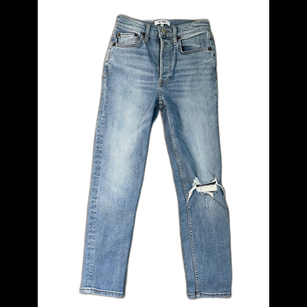 Re/Done 90s High Rise Ankle Crop Light Azure Blue Jeans Button Fly Size 26